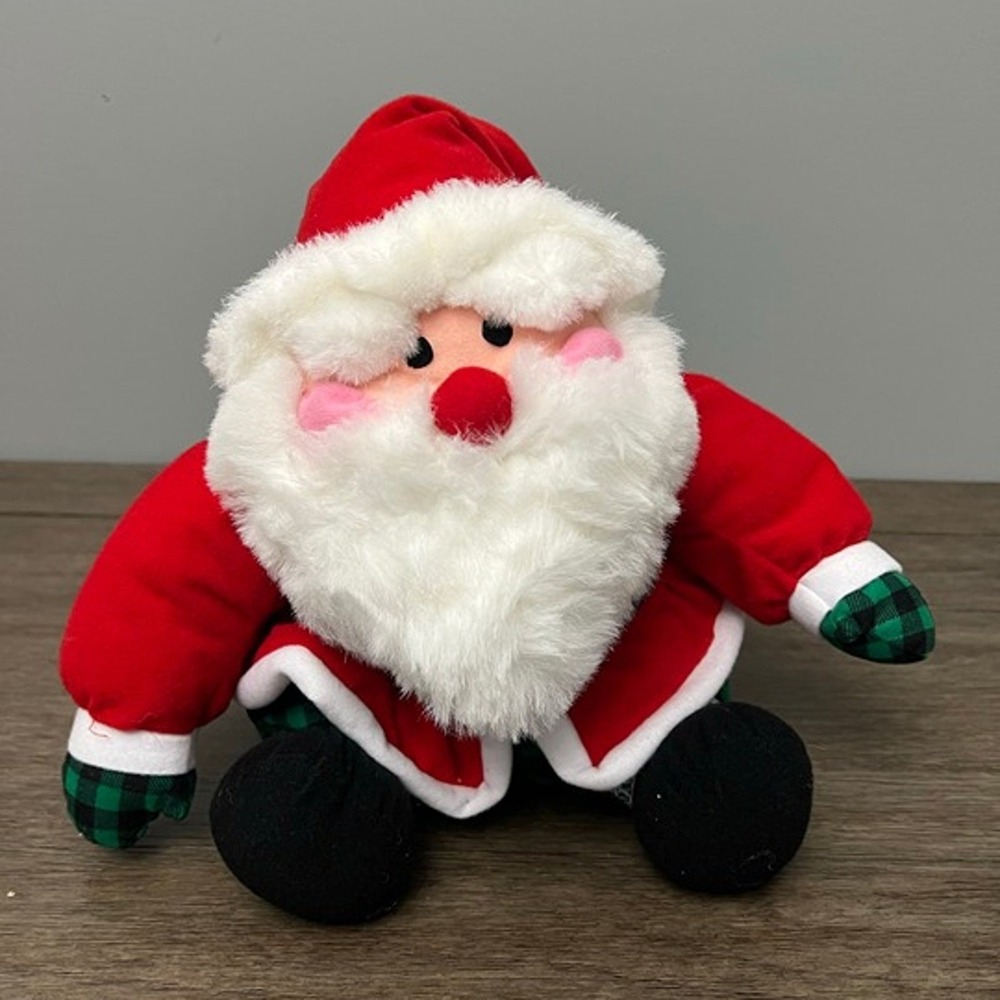 Vintage 1995 International Silver Co Santa Claus Plush Green Plaid Holiday Decor